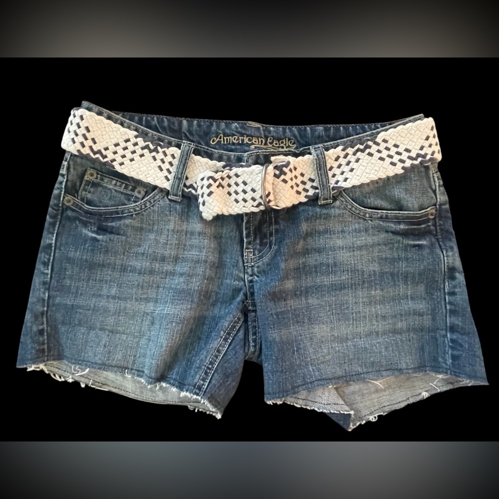 American Eagle Outfitters Blue Jean Shorts with Distressed Hem